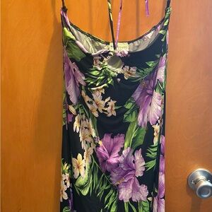 Floral Halter Dress with Purple and Green Accents